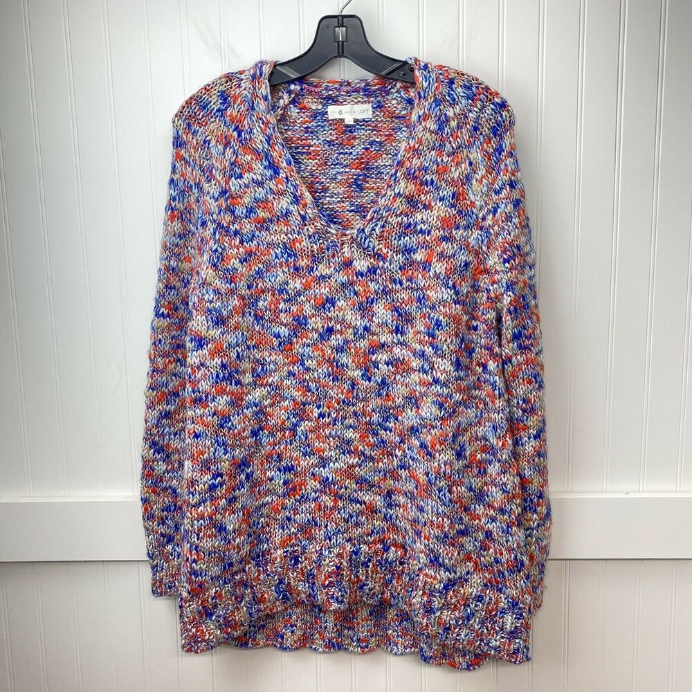 Chunky Knit Sweater Lou & Grey Loft Wool Blend Sz Large Colorful Space Dye Tunic